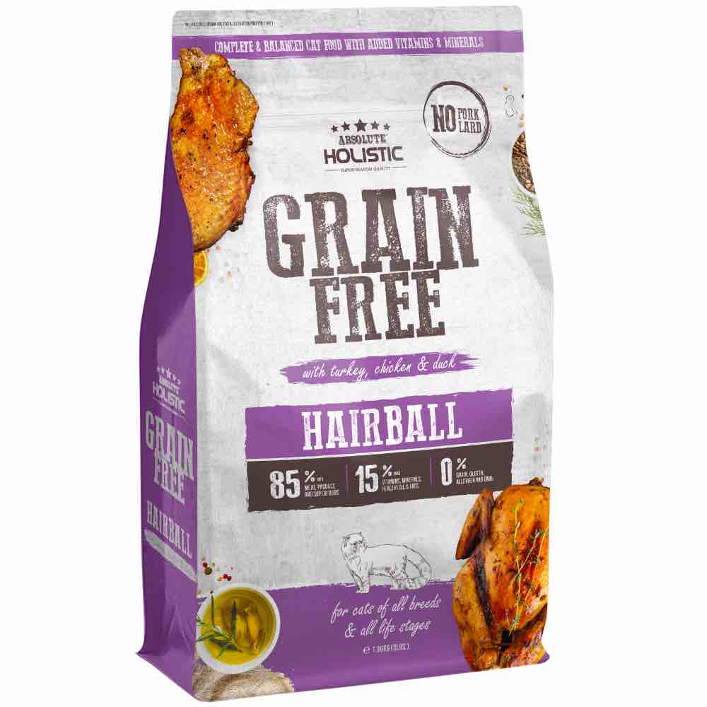 "'FREE TREAT w 3lb': Absolute Holistic Hairball Turkey, Chicken & Duck Grain-Free Dry Cat Food"