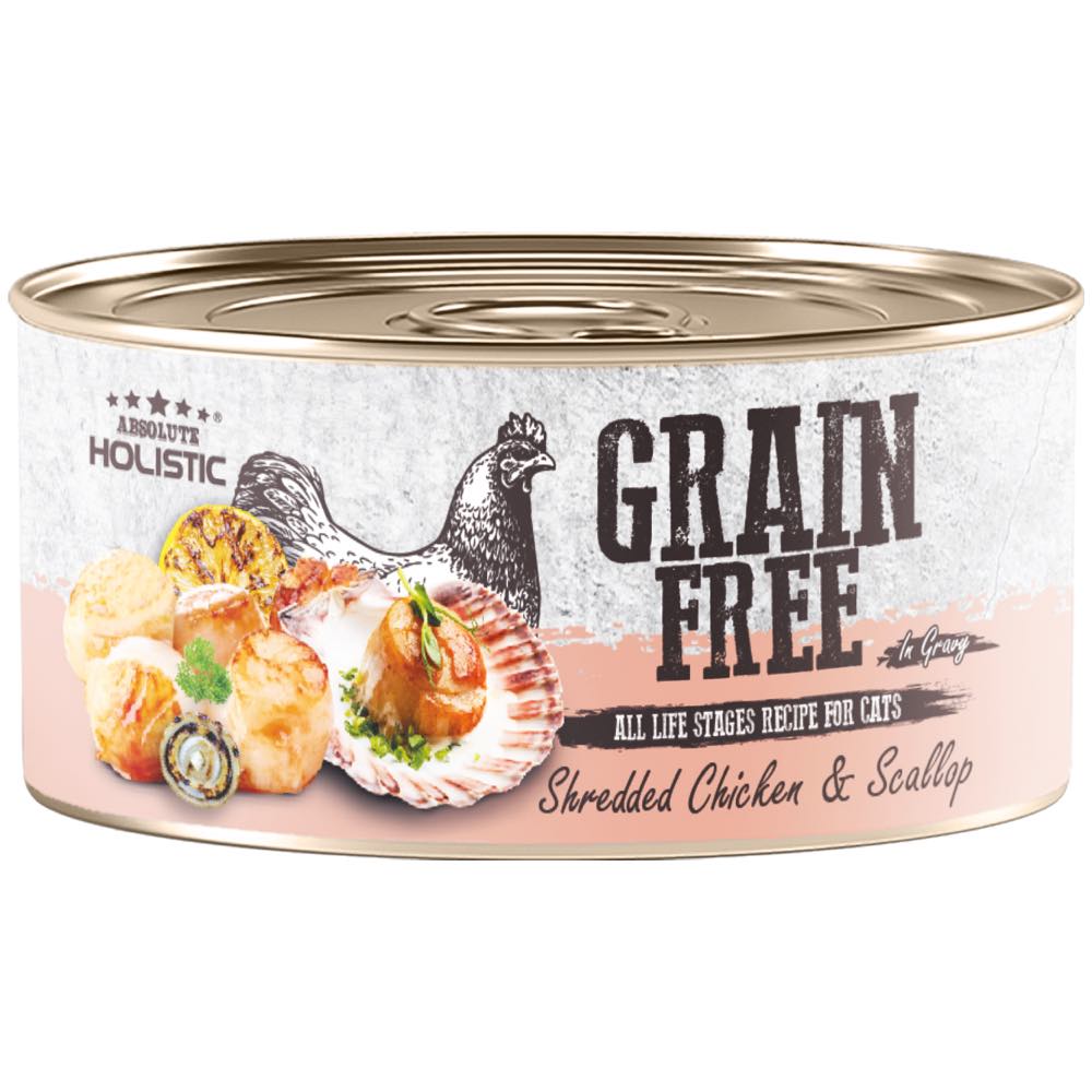 Absolute Holistic Shredded Chicken & Scallop In Gravy Grain-Free Cat Canned Food 80g