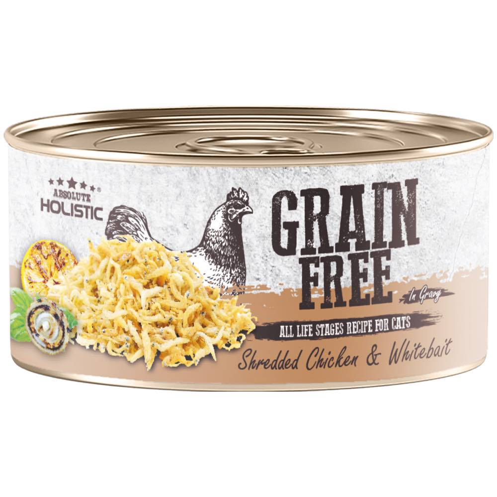 Absolute Holistic Shredded Chicken & Whitebait In Gravy Grain-Free Cat Canned Food 80g