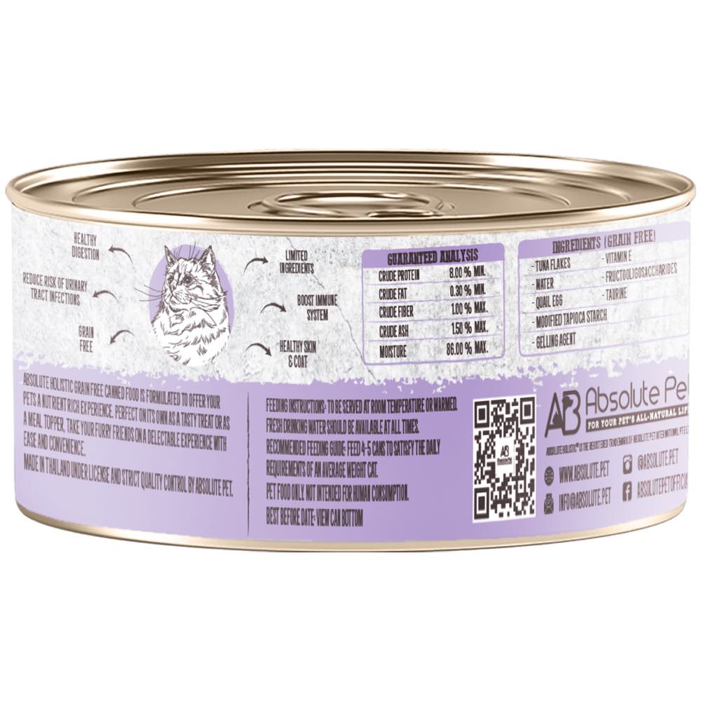 Absolute Holistic White Meat Tuna & Quail Egg In Gravy Grain-Free Cat Canned Food 80g