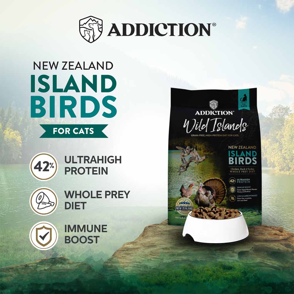 "15% OFF/FREE TREATS: Addiction Wild Islands Birds Chicken, Duck & Turkey Grain-Free Dry Cat Food"