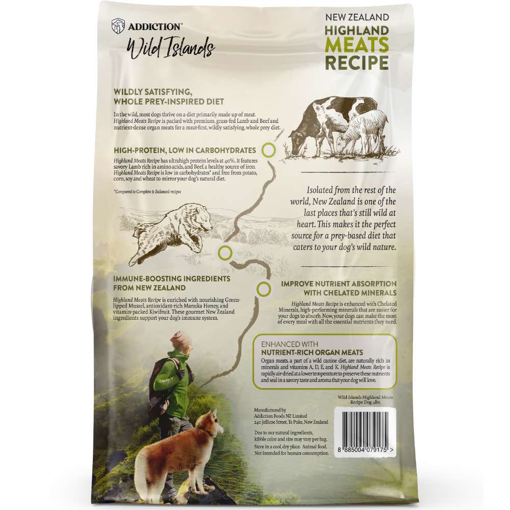 15% OFF/FREE TREATS: Addiction Wild Islands Highland Meats Lamb & Beef Grain Free Dry Dog Food