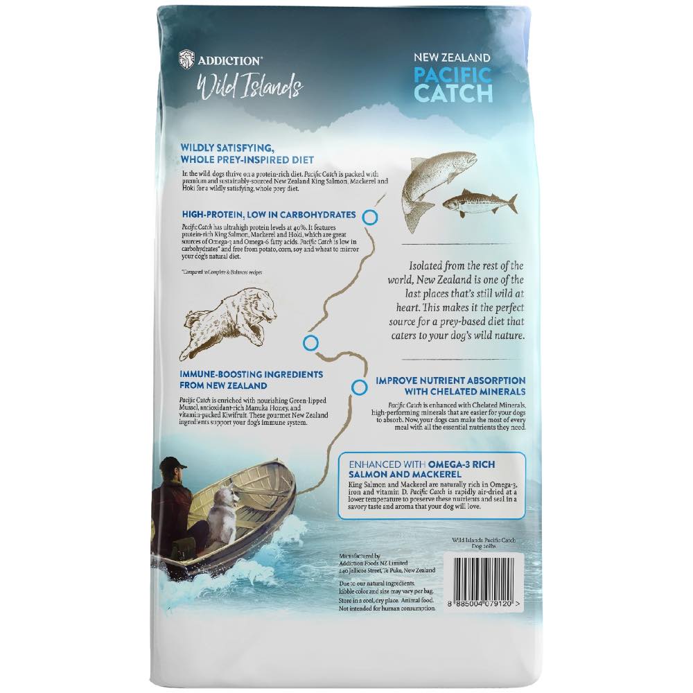 "15% OFF/FREE TREATS: Addiction Wild Islands Pacific Catch Salmon, Mackerel & Hoki Grain Free Dry Dog Food"