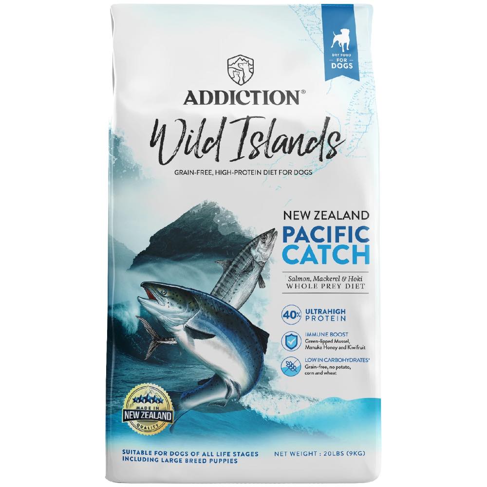 "15% OFF/FREE TREATS: Addiction Wild Islands Pacific Catch Salmon, Mackerel & Hoki Grain Free Dry Dog Food"