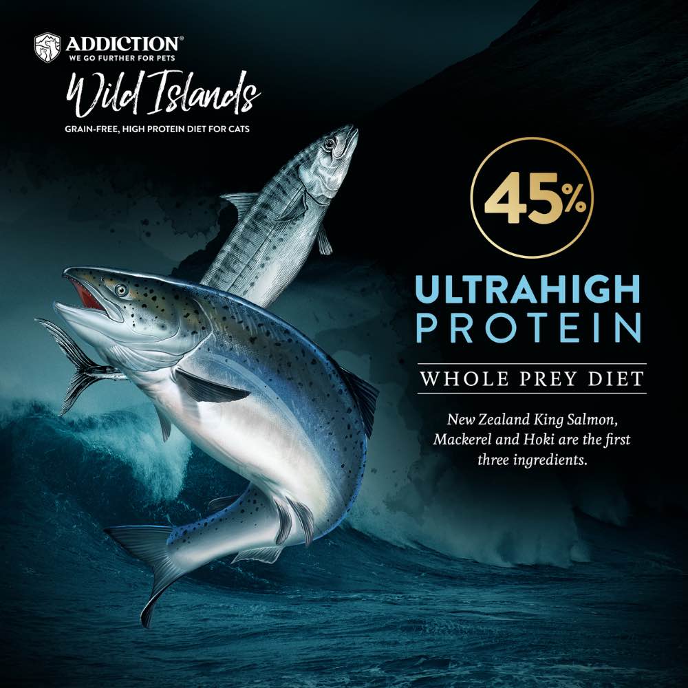 "15% OFF/FREE TREATS: Addiction Wild Islands Pacific Catch Salmon, Mackerel & Hoki Grain-Free Dry Cat Food"