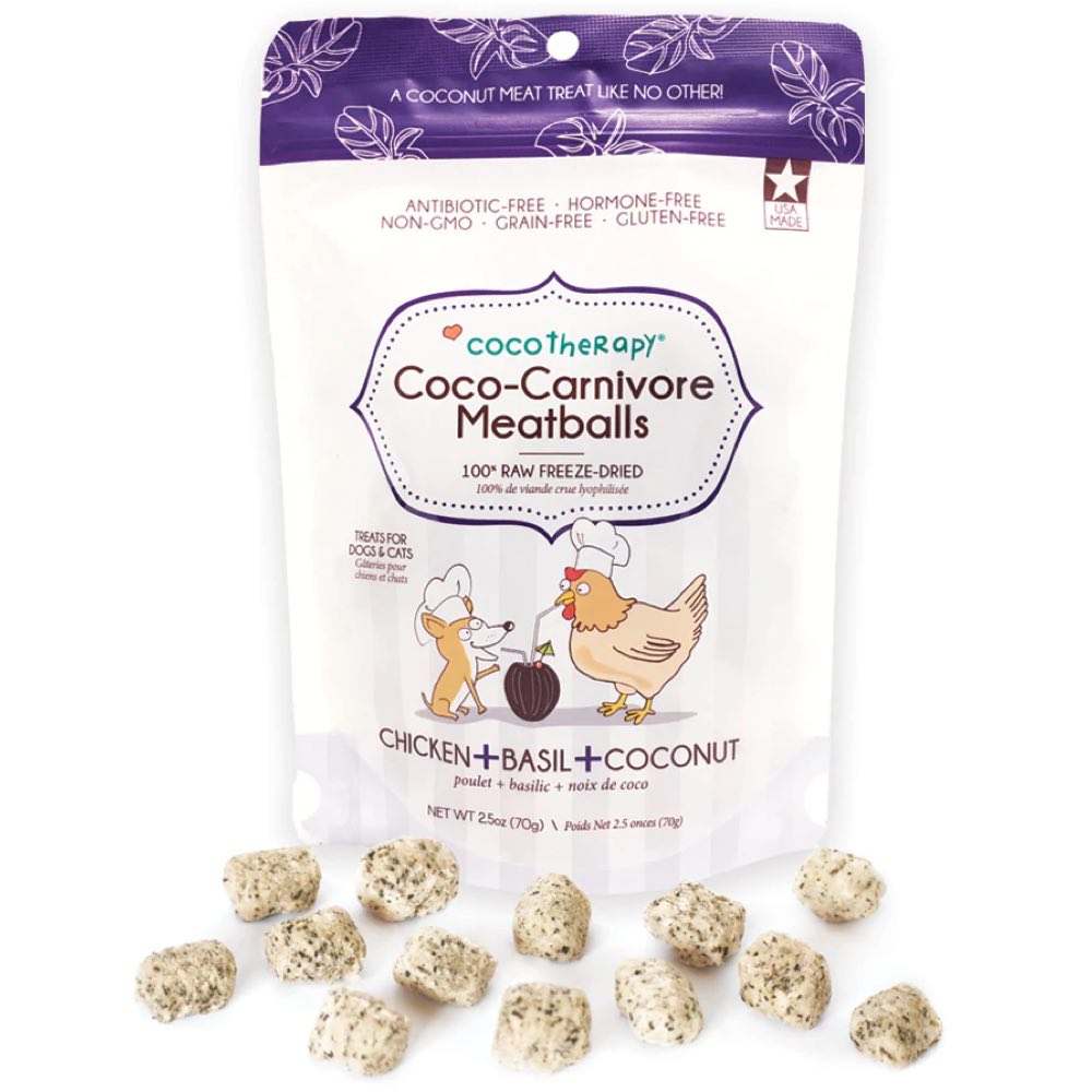 CocoTherapy Coco-Carnivore Meatballs Chicken Basil Coconut Freeze-Dried Treats For Cats & Dogs 2.5oz