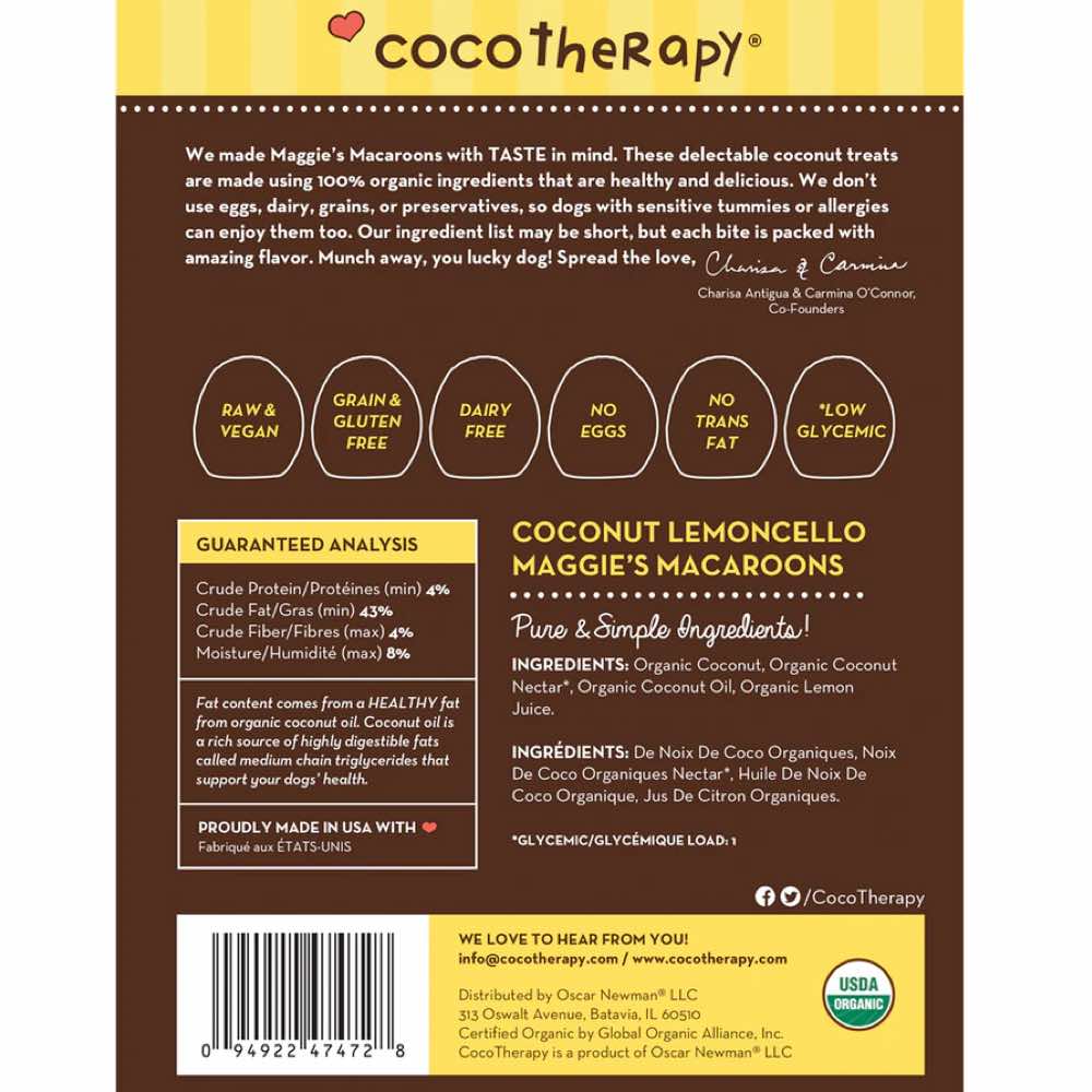 CocoTherapy Maggie??s Macaroons Coconut Lemoncello Grain-Free Dog Treats 4oz