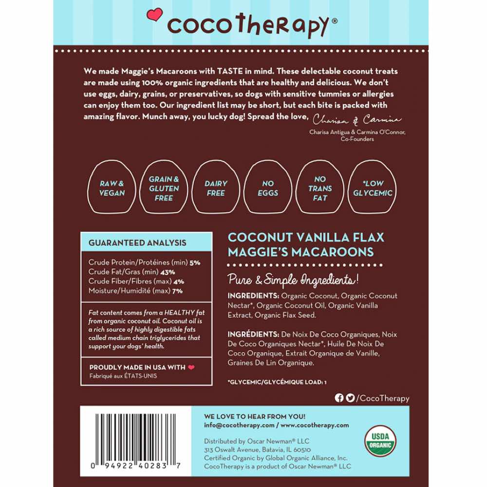 CocoTherapy Maggie??s Macaroons Coconut Vanilla Flax Grain-Free Dog Treats 4oz