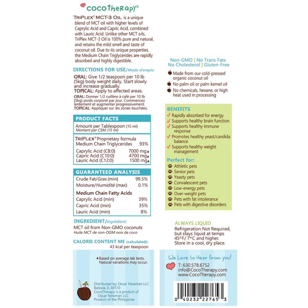 "CocoTherapy TriPlex MCT-3 Coconut Oil For Cats, Dogs & Birds 8oz"