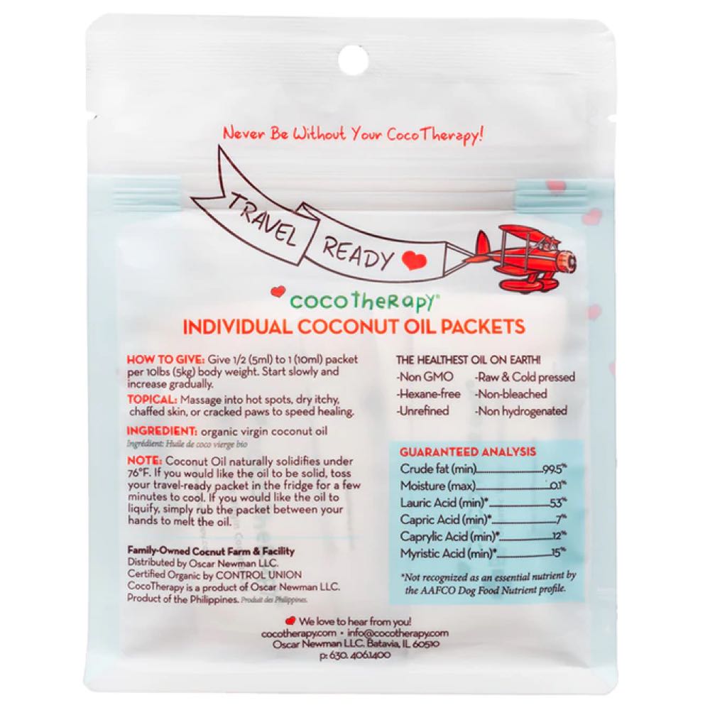 "CocoTherapy Organic Virgin Coconut Oil For Cats, Dogs & Birds (Packets) 12 x 0.33oz"