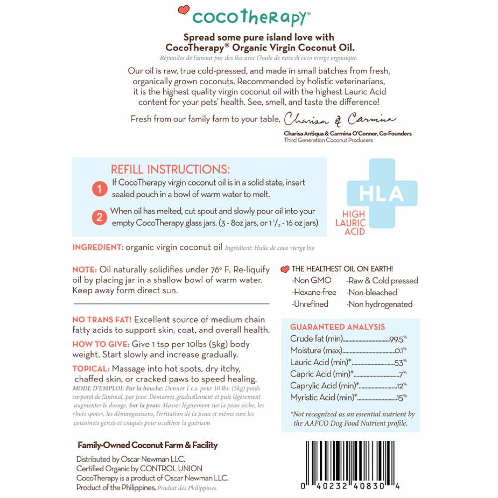 "CocoTherapy Organic Virgin Coconut Oil For Cats, Dogs & Birds (Refill) 24oz"